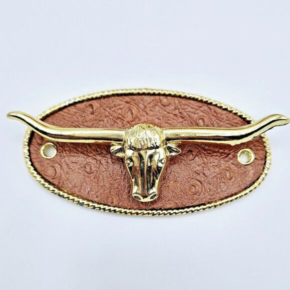 Belt Hanger Vintage Texas Longhorn Steer Brown Leather Gold Tone Holds 12 Belts - Picture 10 of 10